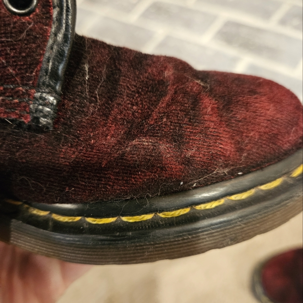 1990s Dr. Martens Burgundy Velvet Boots UK 4 8i - Picture 4 of 5